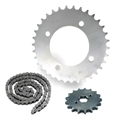 Kit Transmisión Piñón Y Corona Wave S 110 Con Cadena Gris